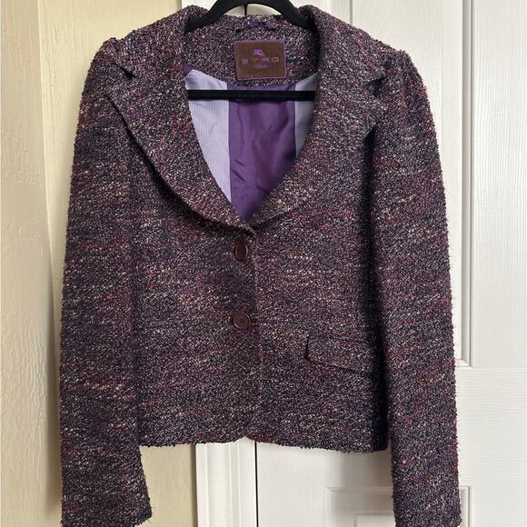 Etro Milano Blazer Purple Tweed Wool Blend Two Button Closure Jacket - Picture 1 of 7